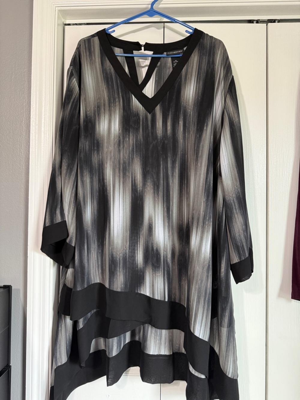Catherines Black, Gray & White Layered V-Neck Tunic